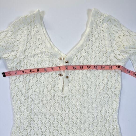 Vintage Women's Cream Crochet Knit Swimwear Sheer Maxi Cover Up Dress Size S - Picture 5 of 6